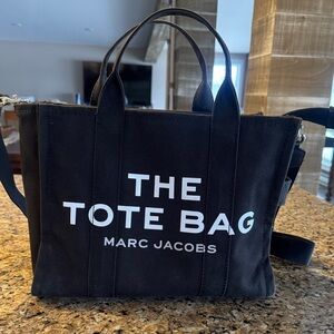 Marc Jacobs Black Canvas 'The Tote Bag' with White Logo
